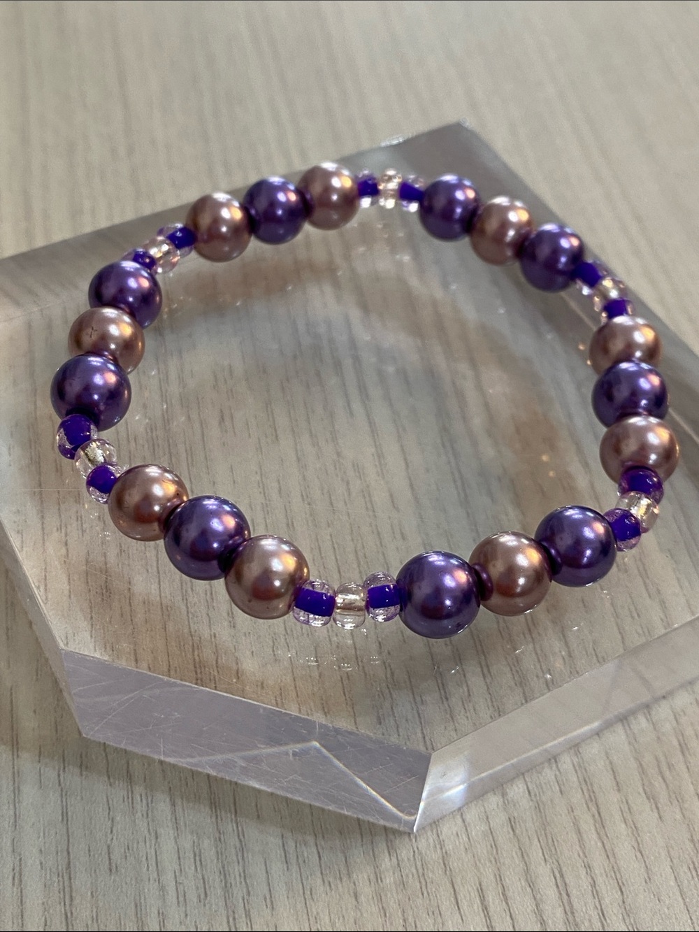 Purple Pearl Bead Stretch Bracelet - Women Jewelry - Picture 2 of 4